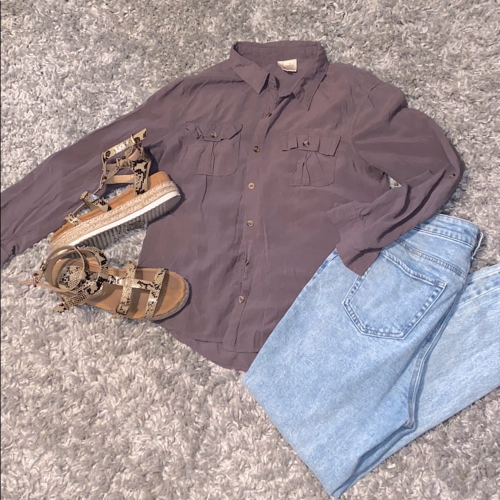 cute grey button up